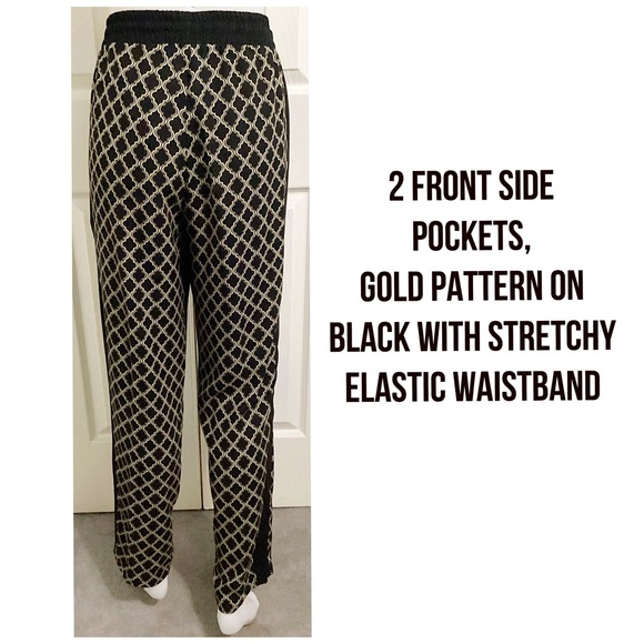 Zac & Rachel, Gold Pattern On Black, Pull On With Elastic Waistband, Pants - Picture 2 of 4